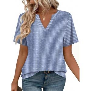 image:imageZeagoo Womens Tops Short Sleeve V Neck Tee Shirts Cute Dressy Casual Clothing Business Work BlouseBlue and White Stripes Tz273