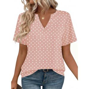 image:imageZeagoo Womens Tops Short Sleeve V Neck Tee Shirts Cute Dressy Casual Clothing Business Work BlousePink Polka Dots Jh1
