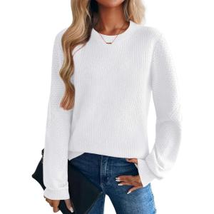 image:imageZeagoo Womens Sweaters 2026 Fashion Fall Tops Crew Neck Long Sleeve Knit Pullover Sweater SXXLAll White