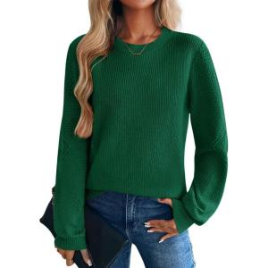 image:imageZeagoo Womens Sweaters 2026 Fashion Fall Tops Crew Neck Long Sleeve Knit Pullover Sweater SXXLLake Green