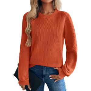 image:imageZeagoo Womens Sweaters 2026 Fashion Fall Tops Crew Neck Long Sleeve Knit Pullover Sweater SXXLOrange