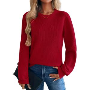 image:imageZeagoo Womens Sweaters 2026 Fashion Fall Tops Crew Neck Long Sleeve Knit Pullover Sweater SXXLRed