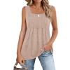 image:imageZeagoo Womens Summer Tank Tops 2026 Pleated Square Neck Loose Fit Casual Flowy Tunic Sleeveless ShirtsKhaki
