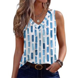 image:imageZeagoo Womens Tank Tops Summer Sleeveless Loose Fit Tops V Neck Pleated Shirts Basic Tees Dressy Casual Trendy ClothesCx329blue Square