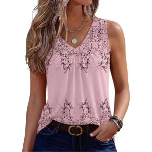 image:imageZeagoo Womens Tank Tops Summer Sleeveless Loose Fit Tops V Neck Pleated Shirts Basic Tees Dressy Casual Trendy ClothesSf190pink
