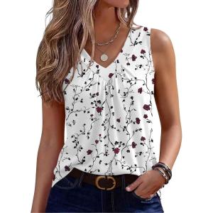 image:imageZeagoo Womens Tank Tops Summer Sleeveless Loose Fit Tops V Neck Pleated Shirts Basic Tees Dressy Casual Trendy ClothesSf224white Flower