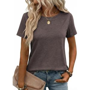 image:imageZeagoo Womens Tshirt Short Sleeve Summer Tops Crewneck Casual Basic Tee Shirts Spring Clothes Trendy OutfitBrown