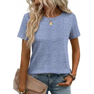 image:imageZeagoo Womens Tshirt Short Sleeve Summer Tops Crewneck Casual Basic Tee Shirts Spring Clothes Trendy OutfitZ Striped Blue 273