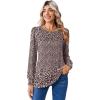 image:imageZeagoo Long Sleeve Shirts for Women Casual Fall Fashion Crewneck Pleated Tunic Tops Work Outfit BlouseFloral Brown 517