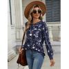 image:imageZeagoo Long Sleeve Shirts for Women Casual Fall Fashion Crewneck Pleated Tunic Tops Work Outfit BlouseFloral Navy 180