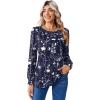 image:imageZeagoo Long Sleeve Shirts for Women Casual Fall Fashion Crewneck Pleated Tunic Tops Work Outfit BlouseFloral Navy 180