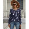 image:imageZeagoo Long Sleeve Shirts for Women Casual Fall Fashion Crewneck Pleated Tunic Tops Work Outfit BlouseFloral Navy 180