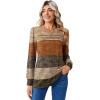 image:imageZeagoo Long Sleeve Shirts for Women Casual Fall Fashion Crewneck Pleated Tunic Tops Work Outfit BlouseStripes Brown 398