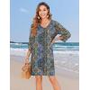 image:imageZeagoo Womens Boho Dresses Casual Beach Summer Dress Tassel Tie Neck 34 Long Sleeve Mini Sundress 2026 Floral Print Cover UpBlue Mz779