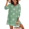 image:imageZeagoo Womens Boho Dresses Casual Beach Summer Dress Tassel Tie Neck 34 Long Sleeve Mini Sundress 2026 Floral Print Cover UpGreen Mz915
