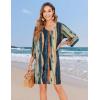image:imageZeagoo Womens Boho Dresses Casual Beach Summer Dress Tassel Tie Neck 34 Long Sleeve Mini Sundress 2026 Floral Print Cover UpKhaki Cx289