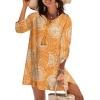 image:imageZeagoo Womens Boho Dresses Casual Beach Summer Dress Tassel Tie Neck 34 Long Sleeve Mini Sundress 2026 Floral Print Cover UpOrange Cx294