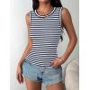 image:imageZeagoo Womens Sleeveless Crewneck Ribbed Tank Tops Casual Basic Summer Top Slim Fitted Racerback ShirtsNavy White Stripe