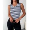 image:imageZeagoo Womens Sleeveless Crewneck Ribbed Tank Tops Casual Basic Summer Top Slim Fitted Racerback ShirtsNavy White Stripe