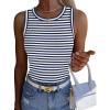 image:imageZeagoo Womens Sleeveless Crewneck Ribbed Tank Tops Casual Basic Summer Top Slim Fitted Racerback ShirtsNavy White Stripe