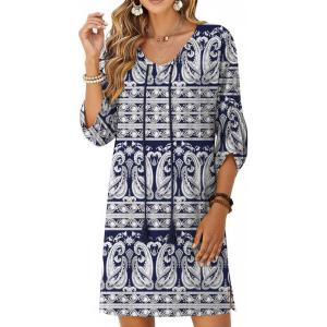 image:imageZeagoo Womens Boho Dresses Casual Beach Summer Dress Tassel Tie Neck 34 Long Sleeve Mini Sundress 2026 Floral Print Cover UpNavy Mz908