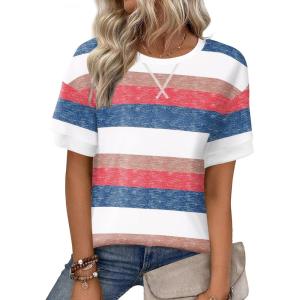 image:imageZeagoo Womens Tops Casual Oversized Short Sleeve Sweatshirt Summer Striped Shirt Crewneck Pullover Loose T Shirts BlouseColor Stripes 2