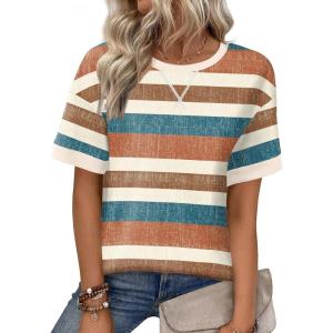 image:imageZeagoo Womens Tops Casual Oversized Short Sleeve Sweatshirt Summer Striped Shirt Crewneck Pullover Loose T Shirts BlouseColor Stripes 3