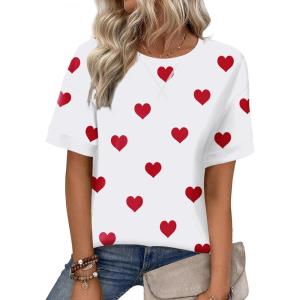 image:imageZeagoo Womens Tops Casual Oversized Short Sleeve Sweatshirt Summer Striped Shirt Crewneck Pullover Loose T Shirts BlouseHeart Floral