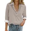 image:imageZeagoo Womens Cotton Linen Button Down Shirts Loose Fit Long Sleeve Collared Blouse Casual V Neck Tops Outfits S3XLTz314
