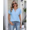 image:imageZeagoo Button Down Shirts for Women Short Sleeve Tops V Neck Collar Blouses Business Casual OutfitsLight Blue