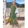 image:imageZeagoo Summer Dresses for Women 2026 Long Maxi Sundresses Loose Split WrinkleFree Beach Travel Vacation ClothesGreen Ethnic Pattern
