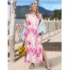 image:imageZeagoo Summer Dresses for Women 2026 Long Maxi Sundresses Loose Split WrinkleFree Beach Travel Vacation ClothesPink Marble Pattern