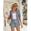 image:imageZeagoo Womens Short Sleeve 2026 Summer Crochet Cropped Cardigan V Neck Button up Bolero Shrug SweaterGrey Blue