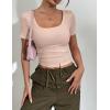 image:imageZeagoo Womens Tops Short Sleeve Scoop Neck Shirts Ribbed Knit Fitted Basic Tees Casual Summer Work ClothesApricot