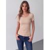 image:imageZeagoo Womens Tops Short Sleeve Scoop Neck Shirts Ribbed Knit Fitted Basic Tees Casual Summer Work ClothesApricot
