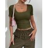 image:imageZeagoo Womens Tops Short Sleeve Scoop Neck Shirts Ribbed Knit Fitted Basic Tees Casual Summer Work ClothesArmy Green