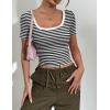 image:imageZeagoo Womens Tops Short Sleeve Scoop Neck Shirts Ribbed Knit Fitted Basic Tees Casual Summer Work ClothesBlack White Stripes