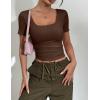 image:imageZeagoo Womens Tops Short Sleeve Scoop Neck Shirts Ribbed Knit Fitted Basic Tees Casual Summer Work ClothesBrown