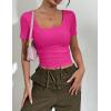 image:imageZeagoo Womens Tops Short Sleeve Scoop Neck Shirts Ribbed Knit Fitted Basic Tees Casual Summer Work ClothesHot Pink