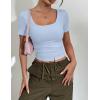 image:imageZeagoo Womens Tops Short Sleeve Scoop Neck Shirts Ribbed Knit Fitted Basic Tees Casual Summer Work ClothesLight Blue