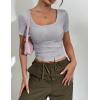 image:imageZeagoo Womens Tops Short Sleeve Scoop Neck Shirts Ribbed Knit Fitted Basic Tees Casual Summer Work ClothesLight Grey