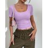 image:imageZeagoo Womens Tops Short Sleeve Scoop Neck Shirts Ribbed Knit Fitted Basic Tees Casual Summer Work ClothesLight Purple