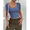 image:imageZeagoo Womens Tops Short Sleeve Scoop Neck Shirts Ribbed Knit Fitted Basic Tees Casual Summer Work ClothesNavy