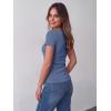 image:imageZeagoo Womens Tops Short Sleeve Scoop Neck Shirts Ribbed Knit Fitted Basic Tees Casual Summer Work ClothesNavy