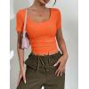 image:imageZeagoo Womens Tops Short Sleeve Scoop Neck Shirts Ribbed Knit Fitted Basic Tees Casual Summer Work ClothesOrange