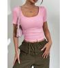 image:imageZeagoo Womens Tops Short Sleeve Scoop Neck Shirts Ribbed Knit Fitted Basic Tees Casual Summer Work ClothesPink