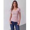image:imageZeagoo Womens Tops Short Sleeve Scoop Neck Shirts Ribbed Knit Fitted Basic Tees Casual Summer Work ClothesPink White Stripes