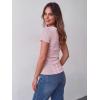 image:imageZeagoo Womens Tops Short Sleeve Scoop Neck Shirts Ribbed Knit Fitted Basic Tees Casual Summer Work ClothesPink White Stripes