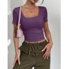 image:imageZeagoo Womens Tops Short Sleeve Scoop Neck Shirts Ribbed Knit Fitted Basic Tees Casual Summer Work ClothesPurple