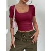 image:imageZeagoo Womens Tops Short Sleeve Scoop Neck Shirts Ribbed Knit Fitted Basic Tees Casual Summer Work ClothesWine Red